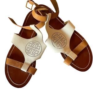 Tory Burch Perforated Logo Ankle Strap Sandals